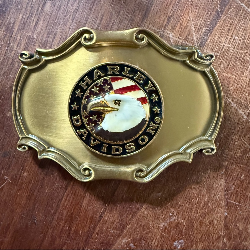 Vintage 1978 Harley Davidson Eagle Logo Brass Belt Buckle Raintree Made In USA